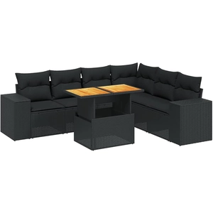vidaXL Salon de jardin 7 pcs avec coussins noir résine tressée pas cher