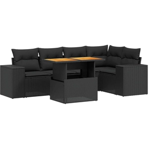 vidaXL Salon de jardin 6 pcs avec coussins noir résine tressée pas cher