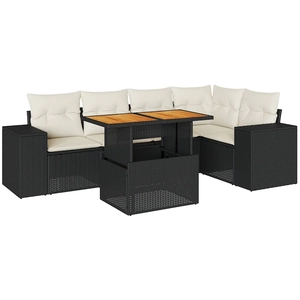 vidaXL Salon de jardin 6 pcs avec coussins noir résine tressée pas cher