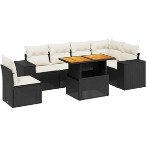 vidaXL Salon de jardin 7 pcs avec coussins noir résine tressée pas cher
