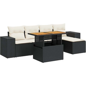 vidaXL Salon de jardin 6 pcs avec coussins noir résine tressée pas cher