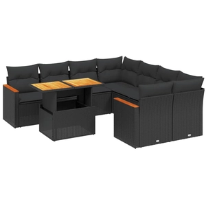 vidaXL Salon de jardin 9 pcs avec coussins noir résine tressée pas cher