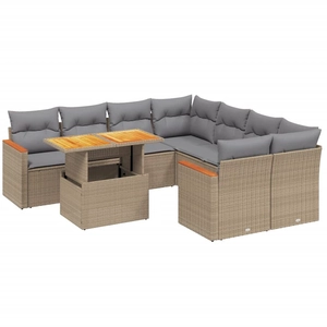 vidaXL Salon de jardin avec coussins 9 pcs beige résine tressée pas cher