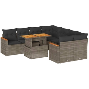 vidaXL Salon de jardin 9 pcs avec coussins gris résine tressée pas cher