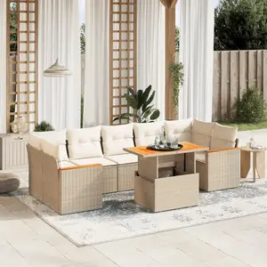 vidaXL Salon de jardin avec coussins 8 pcs beige résine tressée pas cher
