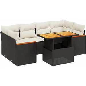 vidaXL Salon de jardin 7 pcs avec coussins noir résine tressée pas cher