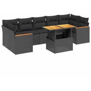 vidaXL Salon de jardin 8 pcs avec coussins noir résine tressée pas cher
