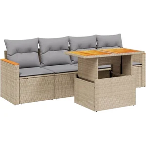 vidaXL Salon de jardin avec coussins 5 pcs beige résine tressée pas cher