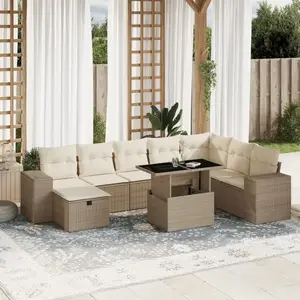 vidaXL Salon de jardin avec coussins 9 pcs beige résine tressée pas cher