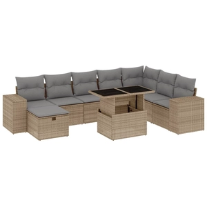 vidaXL Salon de jardin avec coussins 9 pcs beige résine tressée pas cher