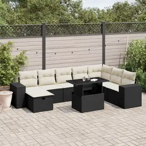 vidaXL Salon de jardin 9 pcs avec coussins noir résine tressée pas cher