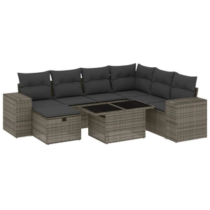 vidaXL Salon de jardin 8 pcs avec coussins gris résine tressée pas cher