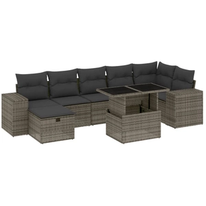 vidaXL Salon de jardin 8 pcs avec coussins gris résine tressée pas cher