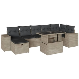 vidaXL Salon de jardin 8 pcs avec coussins gris clair résine tressée pas cher