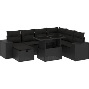 vidaXL Salon de jardin 8 pcs avec coussins noir résine tressée pas cher