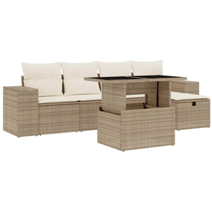 vidaXL Salon de jardin avec coussins 6 pcs beige résine tressée pas cher