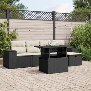 vidaXL Salon de jardin 6 pcs avec coussins noir résine tressée pas cher