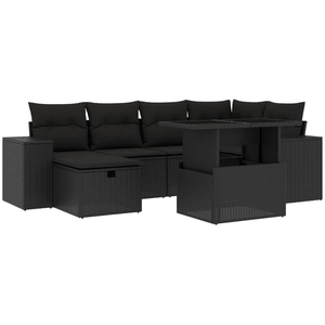 vidaXL Salon de jardin 7 pcs avec coussins noir résine tressée pas cher