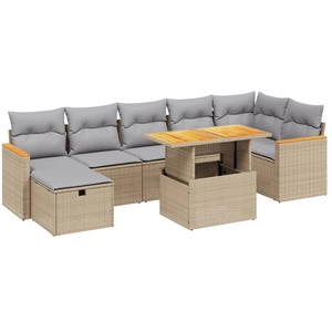 vidaXL Salon de jardin avec coussins 8 pcs beige résine tressée pas cher