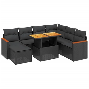vidaXL Salon de jardin 8 pcs avec coussins noir résine tressée pas cher