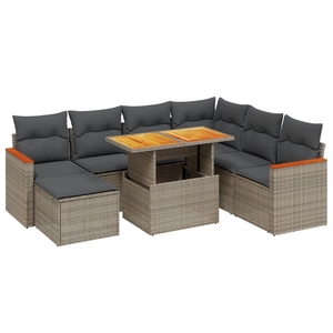 vidaXL Salon de jardin 8 pcs avec coussins gris résine tressée pas cher