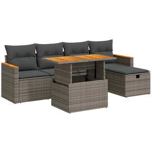 vidaXL Salon de jardin 6 pcs avec coussins gris résine tressée pas cher