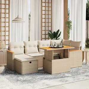 vidaXL Salon de jardin avec coussins 7 pcs beige résine tressée pas cher