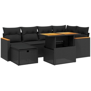 vidaXL Salon de jardin 7 pcs avec coussins noir résine tressée pas cher