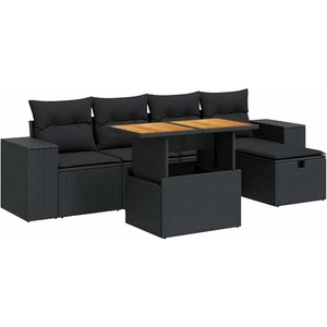 vidaXL Salon de jardin 6 pcs avec coussins noir résine tressée pas cher