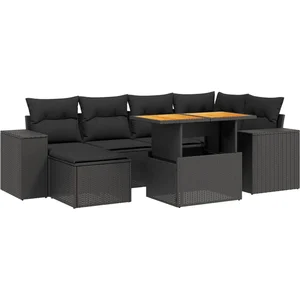 vidaXL Salon de jardin 7 pcs avec coussins noir résine tressée pas cher