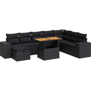 vidaXL Salon de jardin 9 pcs avec coussins noir résine tressée pas cher