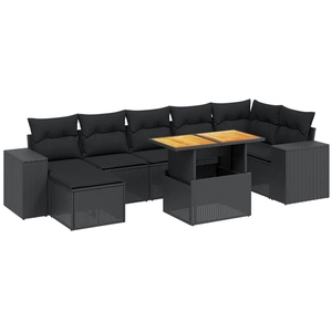 vidaXL Salon de jardin 8 pcs avec coussins noir résine tressée pas cher