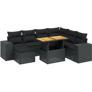 vidaXL Salon de jardin 8 pcs avec coussins noir résine tressée pas cher