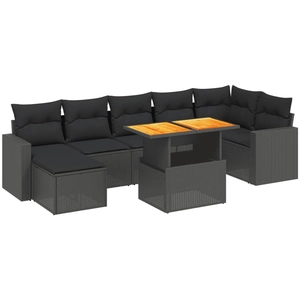 vidaXL Salon de jardin 8 pcs avec coussins noir résine tressée pas cher