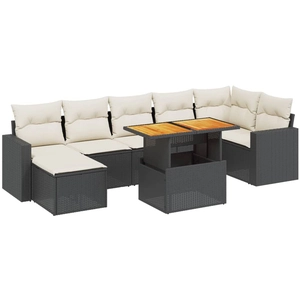 vidaXL Salon de jardin 8 pcs avec coussins noir résine tressée pas cher