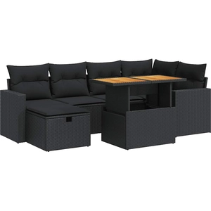 vidaXL Salon de jardin 7 pcs avec coussins noir résine tressée pas cher