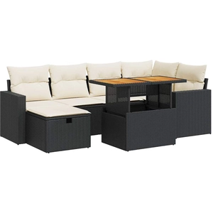 vidaXL Salon de jardin 7 pcs avec coussins noir résine tressée pas cher