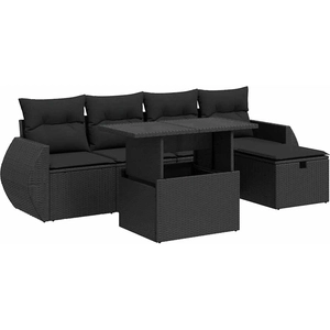 vidaXL Salon de jardin 6 pcs avec coussins noir résine tressée pas cher