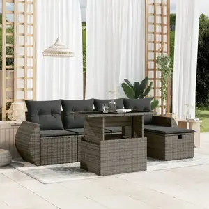vidaXL Salon de jardin 6 pcs avec coussins gris résine tressée pas cher