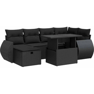 vidaXL Salon de jardin 7 pcs avec coussins noir résine tressée pas cher