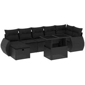 vidaXL Salon de jardin 8 pcs avec coussins noir résine tressée pas cher