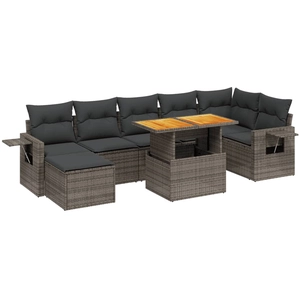 vidaXL Salon de jardin 8 pcs avec coussins gris résine tressée pas cher