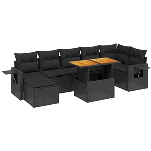 vidaXL Salon de jardin 8 pcs avec coussins noir résine tressée pas cher