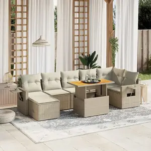vidaXL Salon de jardin avec coussins 8 pcs beige résine tressée pas cher