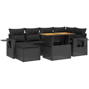 vidaXL Salon de jardin 7 pcs avec coussins noir résine tressée pas cher