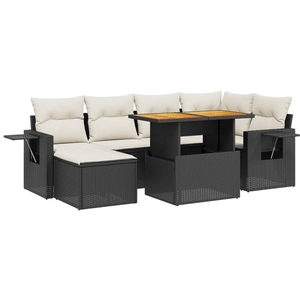 vidaXL Salon de jardin 7 pcs avec coussins noir résine tressée pas cher