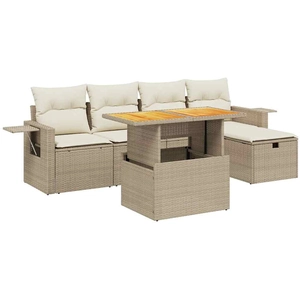 vidaXL Salon de jardin avec coussins 6 pcs beige résine tressée pas cher