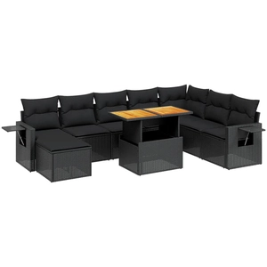 vidaXL Salon de jardin 9 pcs avec coussins noir résine tressée pas cher