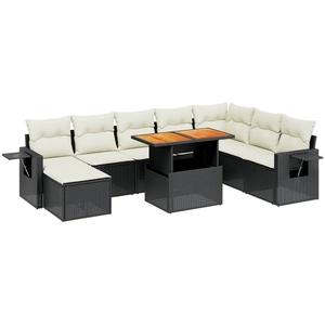 vidaXL Salon de jardin 9 pcs avec coussins noir résine tressée pas cher
