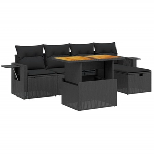 vidaXL Salon de jardin 6 pcs avec coussins noir résine tressée pas cher
